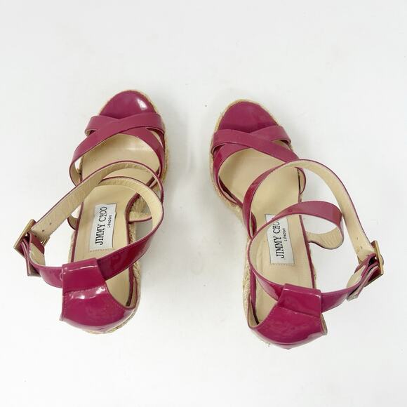 Jimmy Choo Phoenix Pink Patent Leather Espadrille Platform Wedge Sandals 37 (7) - Picture 5 of 6